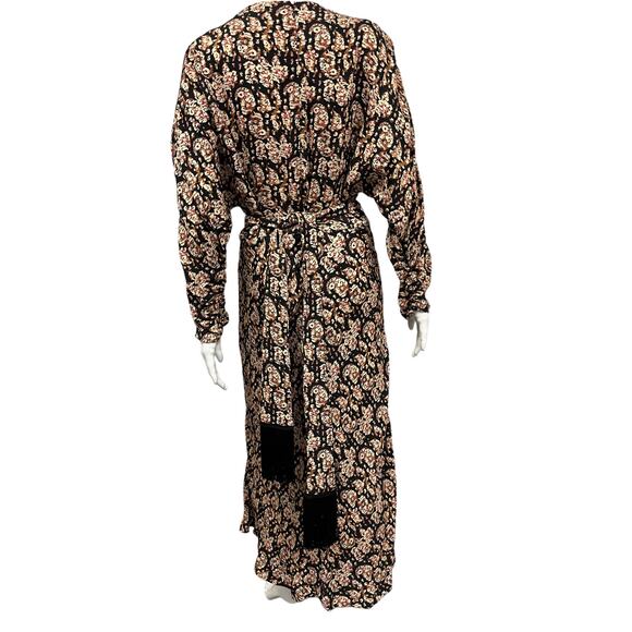 REBECCA VALLANCE Black Floral Print Belted Long Sleeve Maxi Dress Size 42 US 10 - Picture 3 of 5
